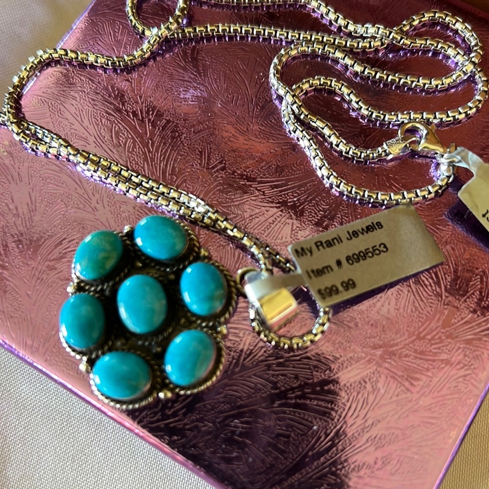 Brand new with price tag Arizona genuine turquoise on silver.exquisite necklace